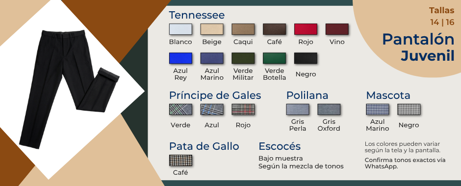 Venta de pantalones escolares juveniles